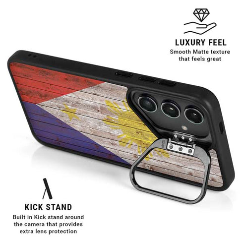 Philippines Flag Dark Wood Galaxy S24 Plus Kickstand Case